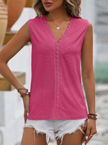 Lace Plain Casual Tank Top