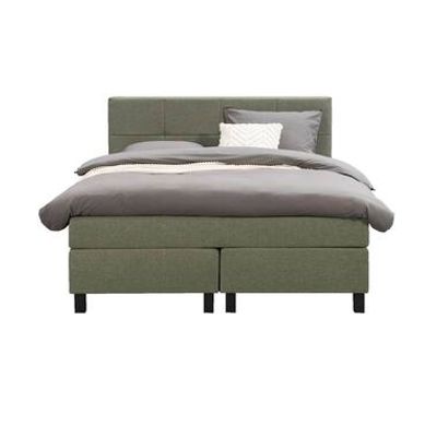 Boxspring Liv geblokt - groen - 140x200 cm - vierkante poot - Leen Bakker