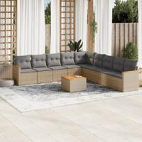 10-delige Loungeset met kussens poly rattan beige