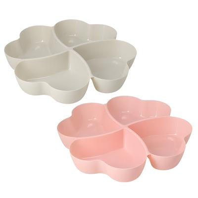 Snackschaal / serveerschaal bloem - set 2x - met vakverdeling - roze / wit - kunststof - D32 cm