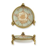 A BRASS MOUNTED PORCELAIN DISH