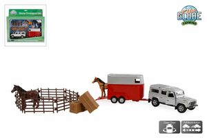 Kids Globe Land Rover met paardentrailer en acc die cast pull back 26cm