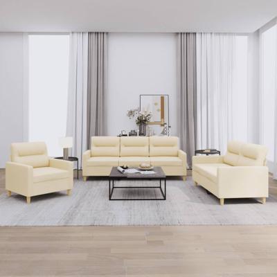 3-delige Loungeset met kussens stof crèmekleurig