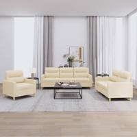 3-delige Loungeset met kussens stof crèmekleurig