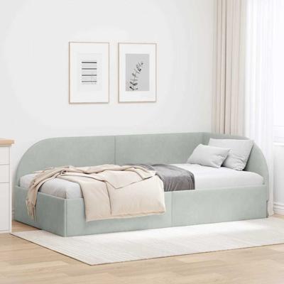 Hoekbedframe met hoofdeinde Lichtgrijs 90 x 200 cm Fluweel