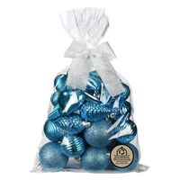 Kerstballen en ornamenten - 30x - kunststof - turquoise -in giftbag