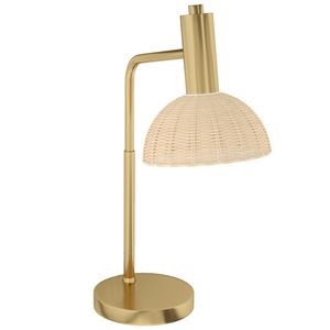 HOMCOM Tafellamp met rieten lampenkap, metalen frame, inclusief LED-lamp, kleur: brons+riet