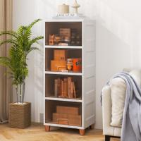 150 L Magazijnbakken met Deksels Stapelbare Magazijnbakken met 4 Niveaus en Magnetische Deuren Kunststof Magazijnbakken Wit