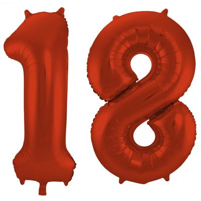 Folat Verjaardag Leeftijd folieballon - 18 jaar - rood - 86 cm - cijferballon groot