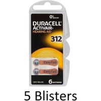 30 stuks (5 blisters a 6 st) Duracell DA312 hoorapparaat batterij - thumbnail