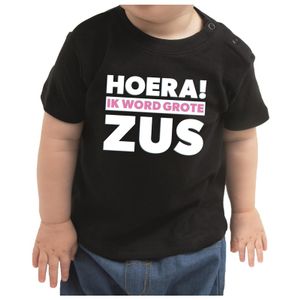 Hoera ik word grote zus cadeau t-shirt zwart voor peuter/ meisje