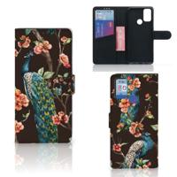 Alcatel 1S (2021) | Telefoonhoesje | Met pasjeshouder | Pauw met Bloemen