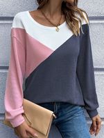 Color Block Long Sleeve Crew Neck Casual T-Shirt - thumbnail