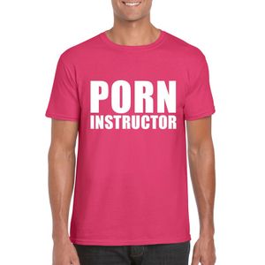 Porn instructor tekst t-shirt roze heren