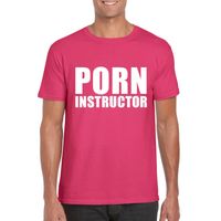 Porn instructor tekst t-shirt roze heren - thumbnail