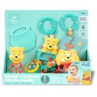 DISNEY BABY -WINNIE- Geboortegeschenkset, 5 speeltjes waaronder 1 Winnie de Poeh bijtring en O-bal, rammelaar en kinderwagenclip