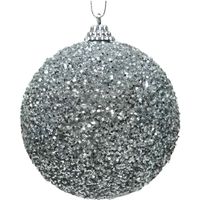 1x Zilveren glitter kralen kerstballen 8 cm kunststof - thumbnail