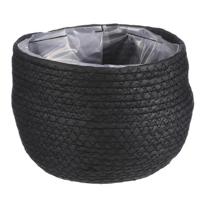 Mica Decorations Bloempot - rotan - zwart - jute - 18 x 15 cm - Met plastic binnenkant