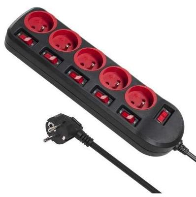 Maclean MCE204 power uitbreiding 1,5 m 5 AC-uitgang(en) Binnen Zwart, Rood