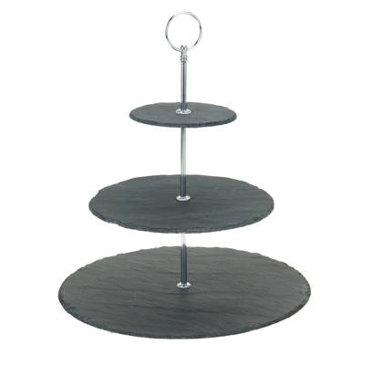 Excellent Houseware Etagere - 3-laags - leisteen en chroom - 30 x 34 cm
