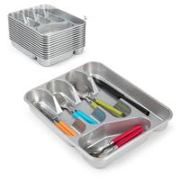Plasticforte bestekbak - bestekhouders - 2x stuks - 5 vaks - zilver - 27 x 34 x 5 cm - keuken