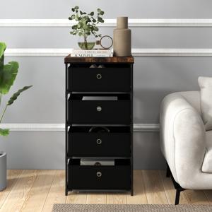 Nachtkastje met Stoffen Laden Bijzettafel met Metalen Frame Opbergkast Stoffen Commode voor Slaapkamer Woonkamer (Zwart)