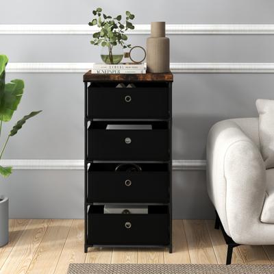 Nachtkastje met Stoffen Laden Bijzettafel met Metalen Frame Opbergkast Stoffen Commode voor Slaapkamer Woonkamer (Zwart)