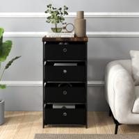 Nachtkastje met Stoffen Laden Bijzettafel met Metalen Frame Opbergkast Stoffen Commode voor Slaapkamer Woonkamer (Zwart)