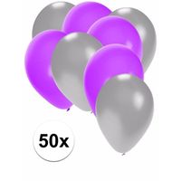 50x paarse en zilveren ballonnen   - - thumbnail