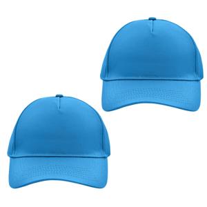 Baseball pet/cap 5 panels - 2x - turquoise blauw - volwassenen - Voordelige caps - katoen