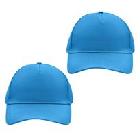 Baseball pet/cap 5 panels - 2x - turquoise blauw - volwassenen - Voordelige caps - katoen