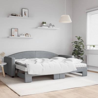 Slaapbank onderschuifbed en matrassen 80x200 cm stof lichtgrijs