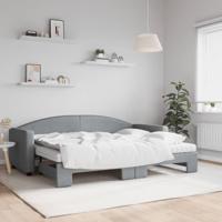 Slaapbank onderschuifbed en matrassen 80x200 cm stof lichtgrijs