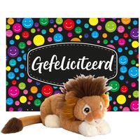 Keel toys - Cadeaukaart Gefeliciteerd met knuffeldier leeuw 25 cm - Knuffeldier - thumbnail