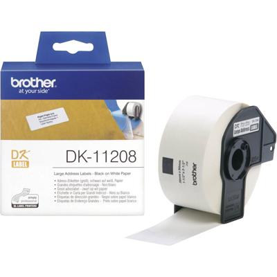 Brother DK-11208 Rol met etiketten 39 x 90 mm Papier Wit 400 stuk(s) Permanent hechtend DK11208 Adresetiketten