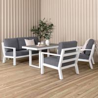 Nohr Loungeset 'Searra' Met bank, tafel en 2 stoelen, kleur Wit/Grijs Nohr Loungeset 'Searra' Met bank, tafel en 2 stoelen, kleur Wit/Grijs