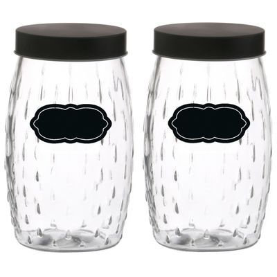 Voorraadpot/bewaarpot Mora - 4x - 2L - glas - zwart - incl. etiketten