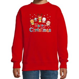 Rode kersttrui / kerstkleding dierenvriendjes Merry christmas voor kinderen 14-15 jaar (170/176)  -