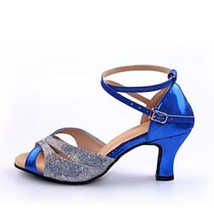 Dames Latin schoenen Dansschoenen Prestatie Toneel Voor Binnen Sprankelende schoenen Hakken Glitter Gesplitst Gesp Rood Blauw Lightinthebox