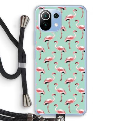 Flamingoprint groen: Xiaomi Mi 11 Lite Transparant Hoesje met koord