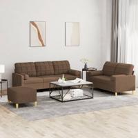 3-delige Loungeset met kussens stof bruin