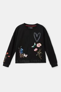 Fleece sweatshirt met bloemen - BLACK - 3/4