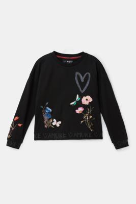 Fleece sweatshirt met bloemen - BLACK - 11/12