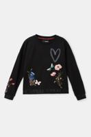 Fleece sweatshirt met bloemen - BLACK - 3/4