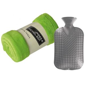 Fleece deken/plaid - lime groen - 120 x 160 cm - kruik - 2 liter