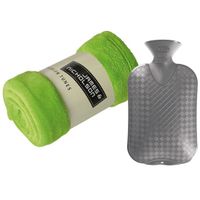 Fleece deken/plaid - lime groen - 120 x 160 cm - kruik - 2 liter - thumbnail