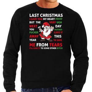 Foute Kersttrui/sweater voor heren - songtekst last Christmas - zwart - zingende kerstman