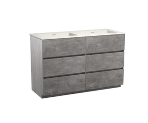 Storke Edge staand badmeubel 130 x 52 cm beton donkergrijs met Mata dubbele wastafel in mat witte solid surface