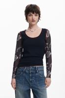T-shirt met letterprint mouwen - BLACK - XL
