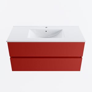 MONDIAZ VICA 100cm badmeubel onderkast Fire 2 lades. Wastafel DENIA midden 1 kraangat, kleur Glanzend Wit.